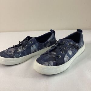 Sperry Women’s Leather Navy Camo Print Slip On Sneakers Size 6.5